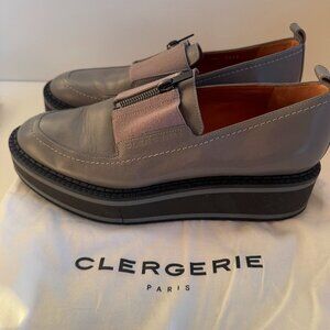 Robert Clergerie Grey Leather Platform Loafers.
